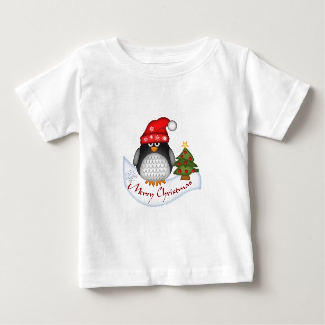 T-shirt Pour Bébé Pingouin de Noël mignon avec manches longues pour  (Devant)