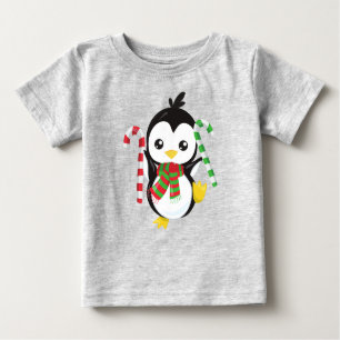 T-shirt Pour Bébé Pingouin de Noël, Pingouin Avec Écharpe, Sucre de