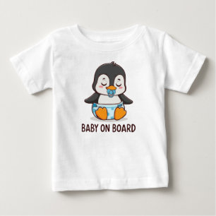 T-shirt Pour Bébé Pingouin en caricature mignonne "Baby on board" au