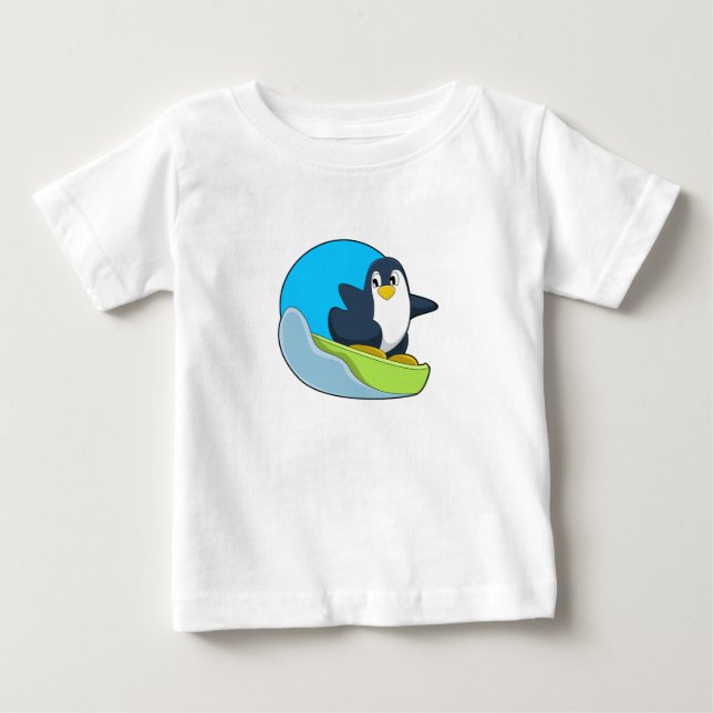 T-shirt Pour Bébé Pingouin en Snowboardeur avec Sonowboard.PNG (Devant)