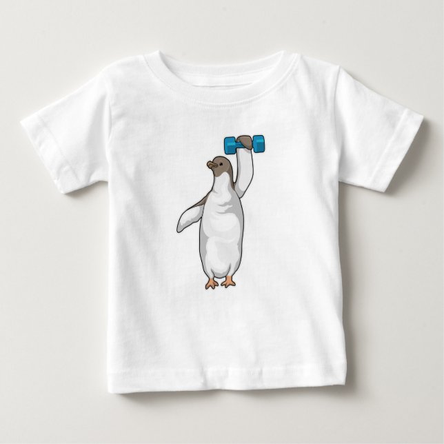 T-shirt Pour Bébé Pingouin Fitness Dumbbell (Devant)