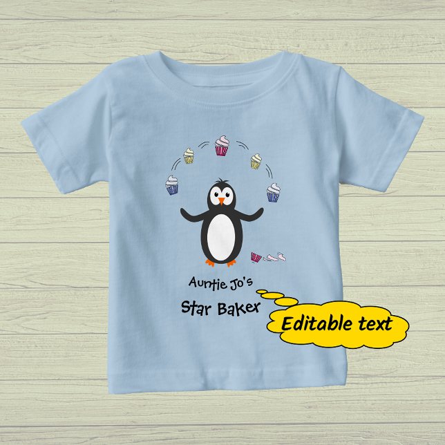 T-shirt Pour Bébé Pingouin jonglage cupcakes texte personnalisé (Créateur téléchargé)