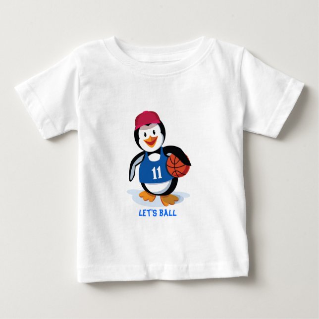 T-shirt Pour Bébé Pingouin mignon de basket-ball (Devant)