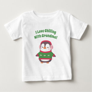 T-shirt Pour Bébé Pingouin mignon J'Aime Chilling Avec Grand-Mère D