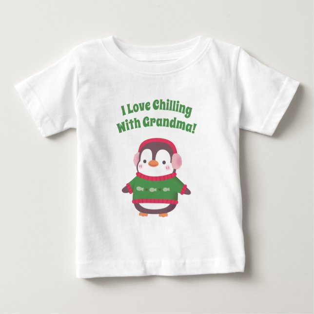 T-shirt Pour Bébé Pingouin mignon J'Aime Chilling Avec Grand-Mère Dr (Devant)
