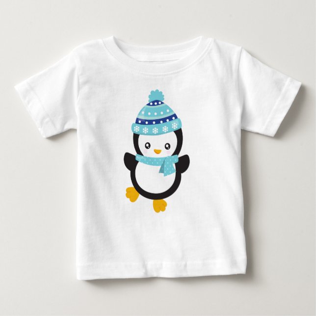 T-shirt Pour Bébé Pingouin mignon, Pingouin, Pingouin Avec Écharpe (Devant)