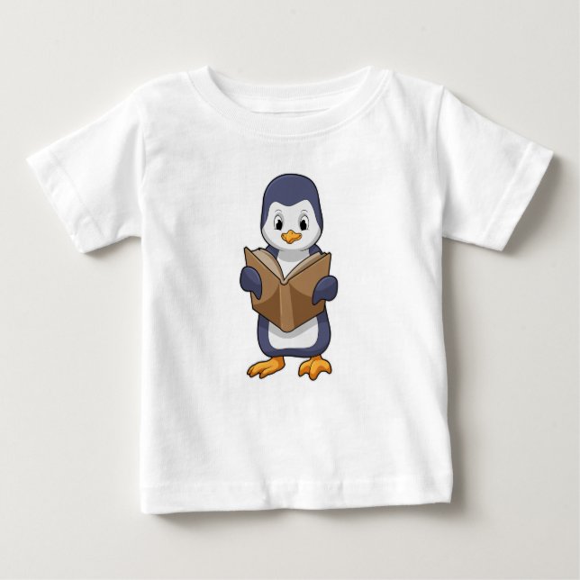 T-shirt Pour Bébé Pingouin Nerd avec Livre (Devant)