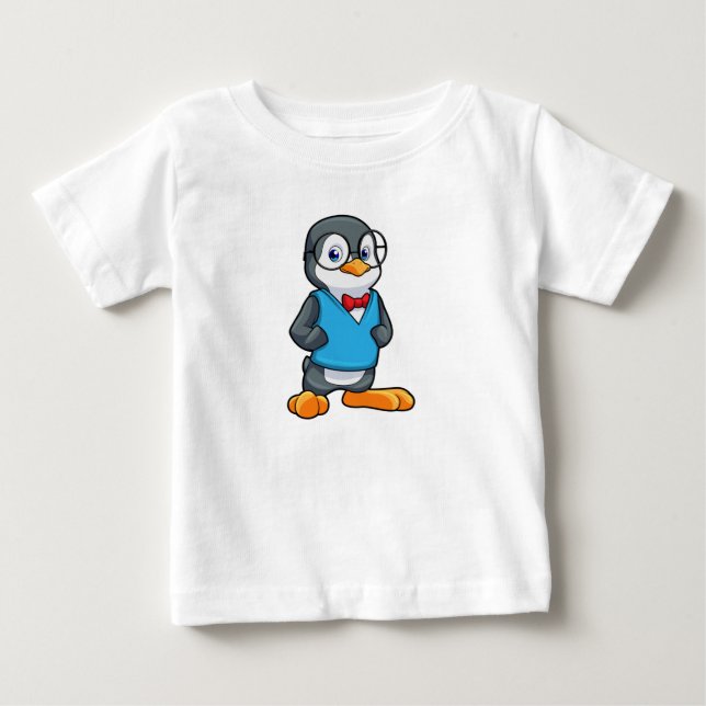T-shirt Pour Bébé Pingouin Nerd avec lunettes (Devant)