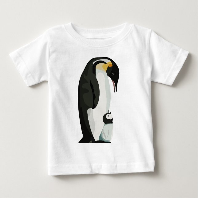 T-shirt Pour Bébé Pingouin parent et collage de poussins art (Devant)