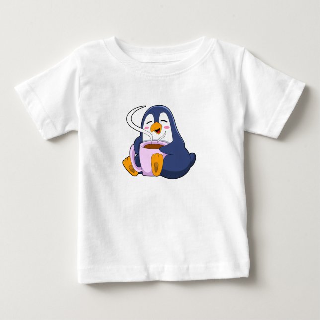 T-shirt Pour Bébé Pingouin with Cup of Coffee (Devant)