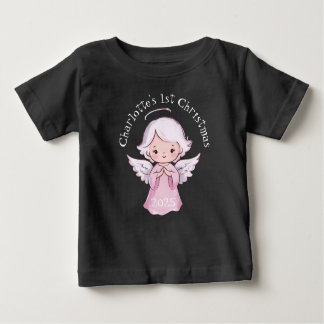 T-shirt Pour Bébé Pink 1st Christmas Girls Angel Cute 2025 Black