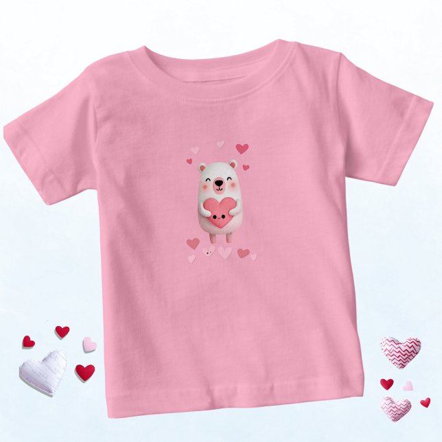 T-shirt Pour Bébé Pink and White  Kawaii Polar Bear with Hearts (Créateur téléchargé)