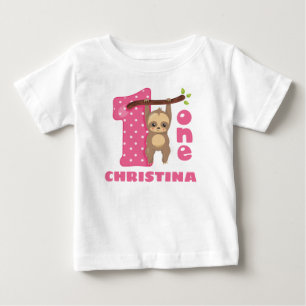 T-shirt Pour Bébé Pink Baby Sloth 1er anniversaire