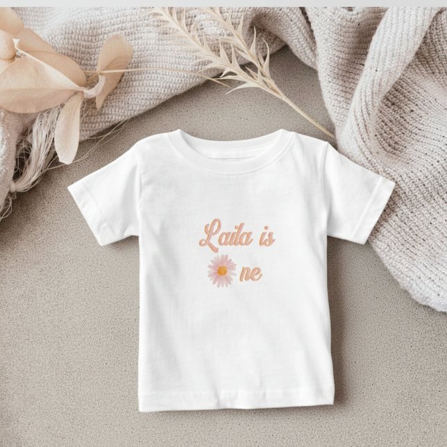 T-shirt Pour Bébé Pink Blush Groovy Daisy Birthday Personalized (Créateur téléchargé)