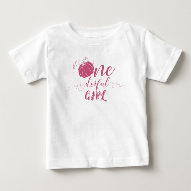 T-SHIRT POUR BÉBÉ PINK BOW & ARCH FALL PUMPKIN FLOWERS BIRTHDAY (Devant)