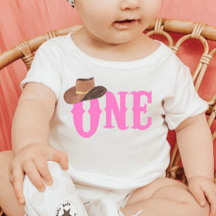 T-shirt Pour Bébé Pink Cowgirl Casquette thème ONE 1er anniversaire