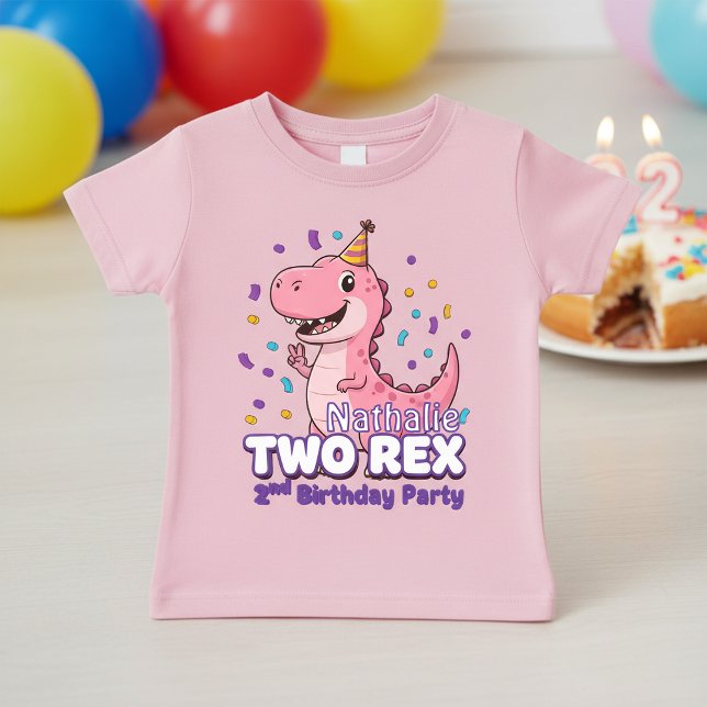 T-shirt Pour Bébé Pink Dinosaur  2nd Birthday Baby,Custom Name girl (Créateur téléchargé)