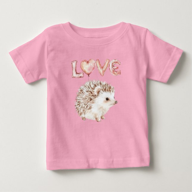 T-shirt Pour Bébé Pink Heart Love Balloons Cute Hedgehog (Devant)