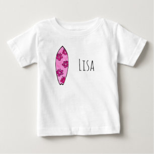 T-shirt Pour Bébé Pink hibiscus Surfboard avec nom personnalisable