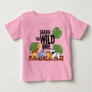 T-shirt Pour Bébé PINK Personnalisé SAUVAGE UN Safari premier annive