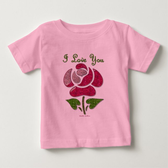 T-shirt Pour Bébé Pink Stencil Rose I Love You (Devant)