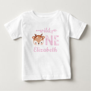 T-shirt Pour Bébé Pink WILD PERSONNALISÉ UN Cerf Premier anniversair
