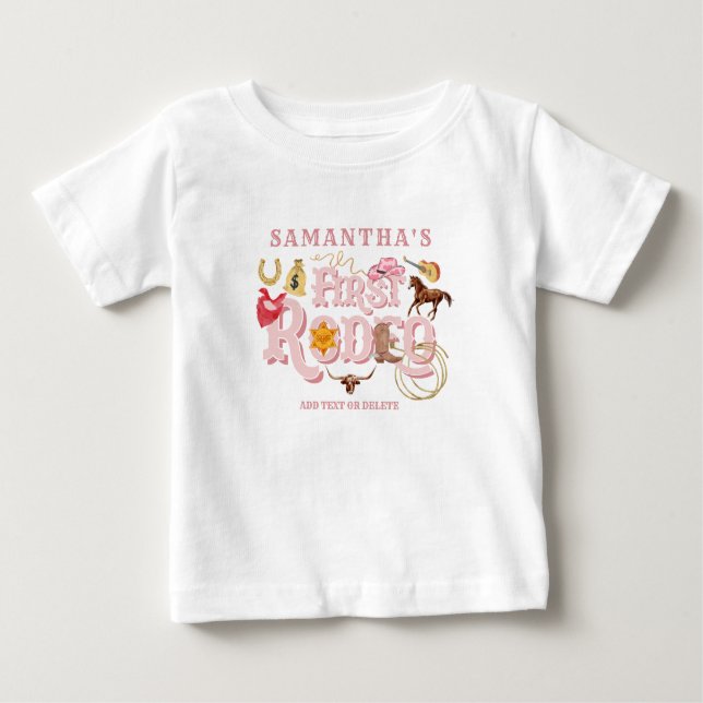 T-shirt Pour Bébé Pink Wild West Premier Rodéo Baby Girl 1er anniver (Devant)