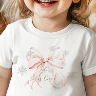 T-shirt Pour Bébé Pink Winter Onederland Argent 1er anniversaire