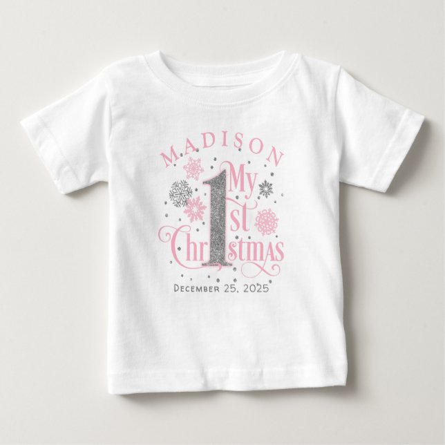T-shirt Pour Bébé Pink Winter Onederland Baby Girl 1er anniversaire (Devant)