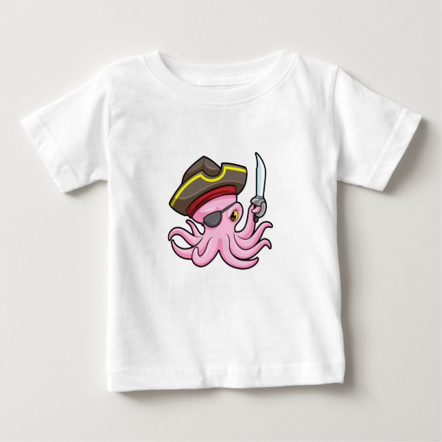 T-shirt Pour Bébé Pirate de pieuvre avec patch Sabre et Oeil (Devant)