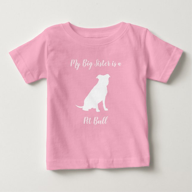 T-shirt Pour Bébé Pit Bull Chien Baby shower rose fille Pitbull (Devant)
