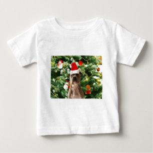 T-shirt Pour Bébé Pitbull Chien Arbre de Noël Ornements Snowman
