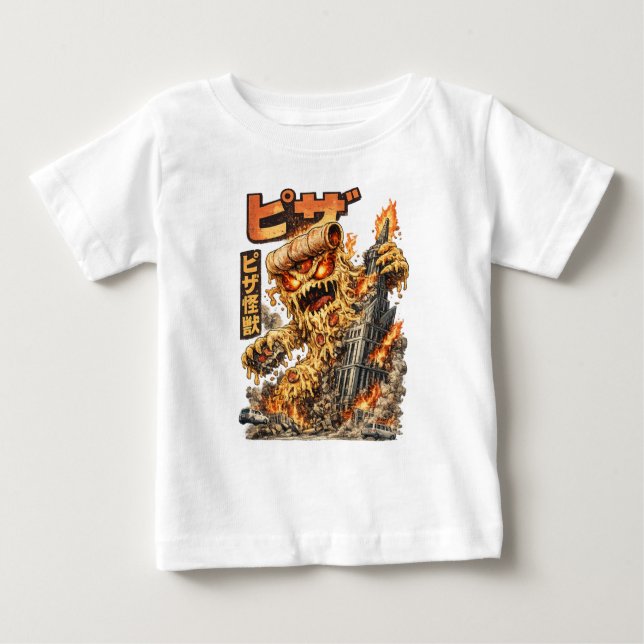 T-shirt Pour Bébé Pizza Kaiju – The Cheesy Destruction (Devant)