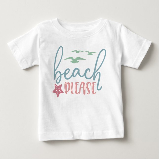 T-shirt Pour Bébé Plage S'Il Vous Plaît Étoile Poisson Mouettes Amus (Devant)