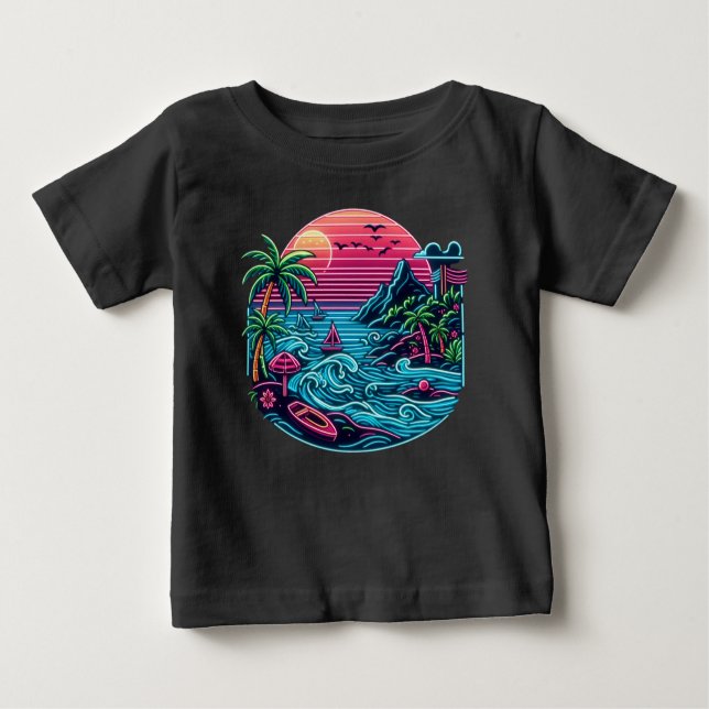 T-shirt Pour Bébé Plage tropicale/néon hawaïen (Devant)