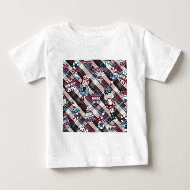 T-shirt Pour Bébé Plaid Blue Burgundy (Devant)