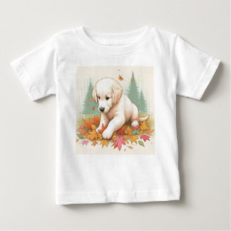 T-shirt Pour Bébé Plaisir d'automne avec un chiot d'or retriever