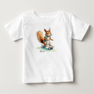 T-shirt Pour Bébé Planche à roulettes écureuil aquarelle