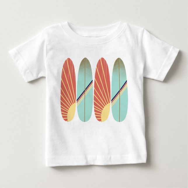T-shirt Pour Bébé Planche de surf rouge et bleu rétro cool (Devant)
