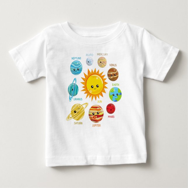 T-shirt Pour Bébé Planètes mignonnes, Système solaire, Espace, Cosmo (Devant)