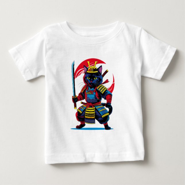 T-shirt Pour Bébé Playera con punto de jersey Gato Samurái (Devant)
