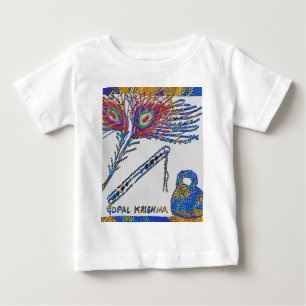 T-shirt Pour Bébé Plume de paon et Flûte - Hare Krishna