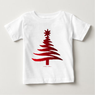 T-shirt Pour Bébé Pochoir d'arbre de Noël rouge