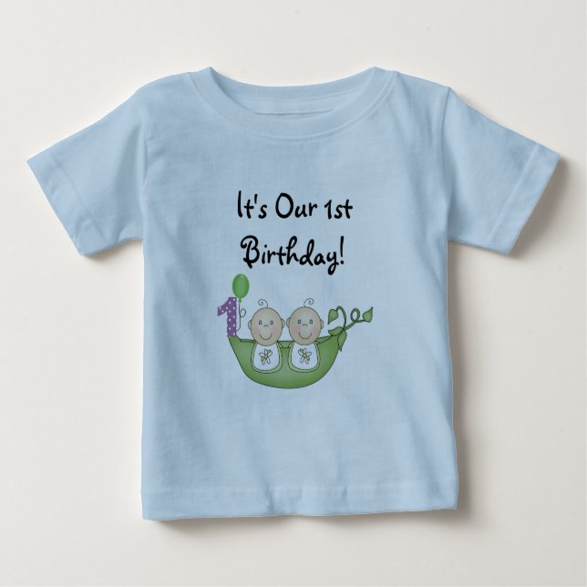 T-shirt Pour Bébé Pois de jumeaux dans un premier anniversaire de (Devant)