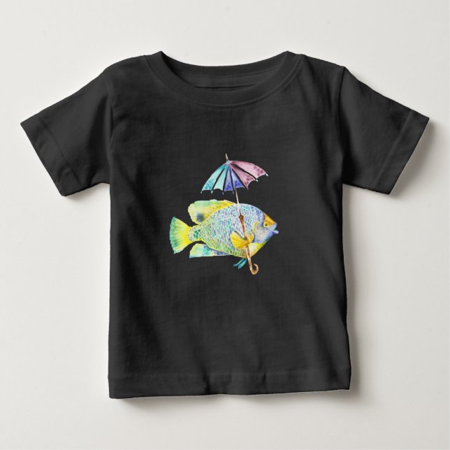 T-shirt Pour Bébé Poisson Ange Avec Parapluie (Devant)