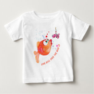 T-shirt Pour Bébé Poisson drôle et ver bébé T-shirt