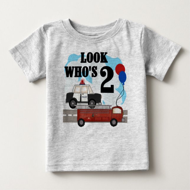 T-shirt Pour Bébé Police et anniversaire du feu 2ème (Devant)