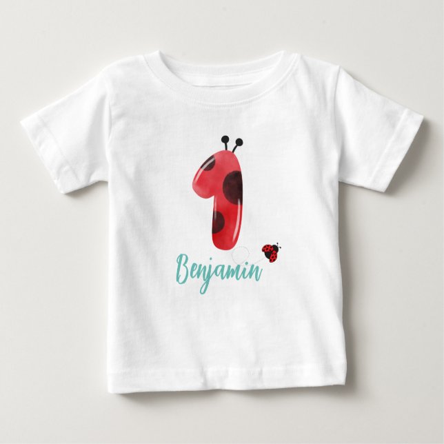 T-shirt Pour Bébé Polka rouge mignon point Ladybug 1er anniversaire  (Devant)