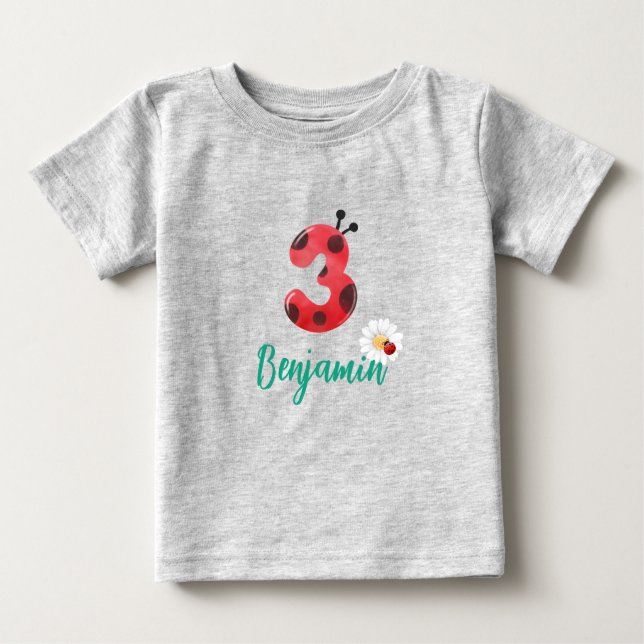 T-shirt Pour Bébé Polka rouge mignon point Ladybug 3ème anniversaire (Devant)