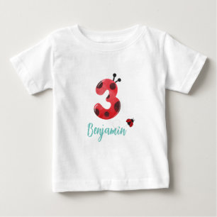 T-shirt Pour Bébé Polka rouge mignon point Ladybug 3ème anniversaire